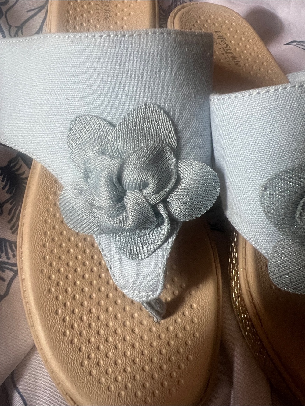 Life Stride Light Blue Floral Thong Sandals - Picture 2 of 5